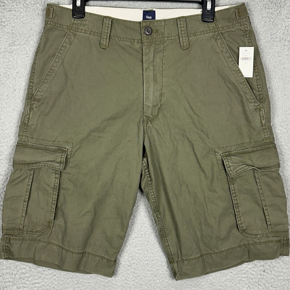 NEW Gap Shorts Mens 32 Olive Green Cargo Utility Multi Pocket Flat Front Casual